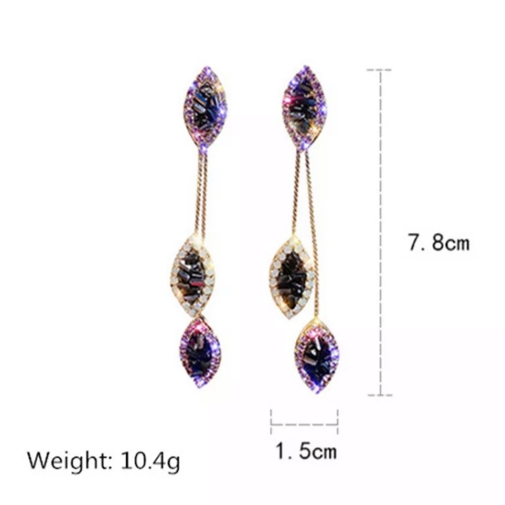 🌟 Long Leaf Drop Purple Rhinestone Earrings - Picture 3 of 5